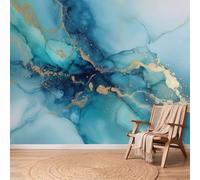 Papel pintado fotográfico abstracto efecto mármol azul líquido color bloques de color fieltro XXL efecto 3D moderno papel pintado pared sala de estar dormitorio habitación infantil decoración de pared