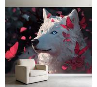 Papel pintado fotográfico beige, 250 x 175 cm, animales, lobos, mariposas, flores, no tejido, impresión artística de alta calidad, mural, decoración, póster moderno, para dormitorio, sala de estar