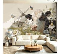 Papel pintado fotográfico con diseño de vacas y mariposas, 200 x 140 cm, para sala de estar, dormitorio, habitación de los niños, pasillo, oficina, papel pintado de alta calidad, no tejido, decoración