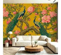 Papel pintado fotográfico de animales de pavo real floral, 400 x 280 cm, no tejido, mural de pared 3D para sala de estar, póster de arte chino de lujo para dormitorio, habitación de los niños, comedor