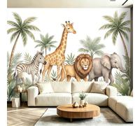 Papel pintado fotográfico de fieltro con diseño de leones, elefantes y cebras, 400 x 280 cm, para salón, dormitorio, dibujos animados, bosque y animales