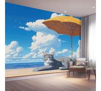 Papel pintado fotográfico de gato animal 250 x 175 cm para sala de estar, dormitorio, habitación de los niños, pasillo, oficina, papel pintado de alta calidad, no tejido, paisaje costero, decoración