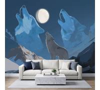 Papel pintado fotográfico no tejido, 150 x 105 cm, animales salvajes Papel pintado panorámico de alta calidad, para sala de estar y dormitorio, lobo gris montaña nevada Luna revestimiento de pared