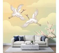 Papel pintado fotográfico no tejido, 150 x 105 cm, ilustración de acuarela oriental Papel pintado panorámico de alta calidad, para sala de estar y dormitorio, grúa coronada flor ciruelo revestimiento