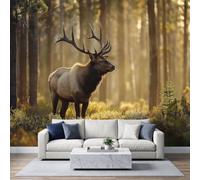 Papel pintado fotográfico no tejido, 250 x 175 cm, animales salvajes Papel pintado panorámico de alta calidad, para sala de estar y dormitorio, ciervo bosque revestimiento de pared