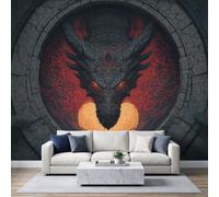 Papel pintado fotográfico no tejido, 250 x 175 cm, Visual 3D Papel pintado panorámico de alta calidad, para sala de estar y dormitorio, dragón negro lava, adolescente dormitorio, juego de pared