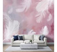 Papel pintado fotográfico no tejido, 400 x 280 cm, estilo calmante suave, papel pintado panorámico de alta calidad, para sala de estar y dormitorio, pluma, fondo rosa, gris, dormitorio, niña