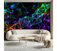 Papel pintado fotográfico no tejido con diseño geométrico de cuadrícula de neón - 350 x 256 cm, murales de pared para sala de estar, sofá o pared de fondo de TV, papeles de pared abstractos modernos