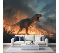 Papel pintado fotográfico no tejido de 400 x 280 cm, estilo cinematográfico de acción papel pintado panorámico de alta calidad, para sala de estar y dormitorio, dinosaurio T Rex Fuego Niños