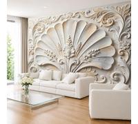 Papel Pintado Fotográfico No Tejido Premium con Diseño Floral En Forma De Abanico Efecto 3D Murales Decorativos De Pared De 500 × 350 cm (Ancho X Alto). Mural De Pared Vintage con Relieve Floral