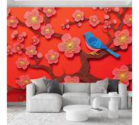 Papel pintado fotográfico panorámico en 3D con diseño de año nuevo chino, flores de ciruelo y pájaros, 450 x 280 cm, papel pintado fotográfico de alta calidad, no tejido, impresión artística de forro