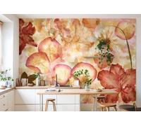 Papel Pintado Mural Con Flores 3.66x2.54m Naranja Vlies Cocina