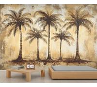 Papel pintado mural de palmeras tropicales, papel pintado de palmeras para dormitorio, estilo retro tropical 390x260cm (no autoadhesivo)