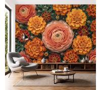 Papel Pintado Mural Panorámico Fotografía Floral Vintage Papel Pintado Pared Ranúnculo Y Caléndula Fotomurales de Seda Papel Tapiz Fotográfico Decorativos Pared para Dormitorio Comedor Baño, 350x250cm