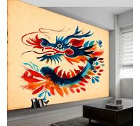 Papel Pintado Murales Dragón Chino Abstracto Fotomurales Tejido No Tejido, Murales Fotográfico Moderno Decoración de Paredes para sala, Amarillo, 200 x 140 cm