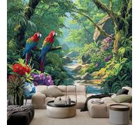 Papel pintado no tejido 3D Bosque Tropical Arroyo Loro Pared Foto Murales, Victoriano Papel pintado Panorámico Murales 300 x 210 cm para salón Tv Sofá Tema Hotel Lujo Corredor Fondo Pintado