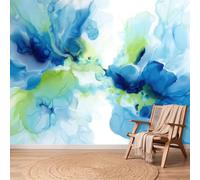 Papel pintado no tejido abstracto efecto mármol azul pintura fluida ondulaciones decoración pared XL póster panorámico foto papeles pintados para dormitorio salón infantil, 250 x 175 cm