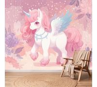 Papel pintado no tejido de dibujos animados, fantasía, rosa, unicornio, lunares, decoración de pared, XXL, póster de pared, tapiz, panorámico, papel pintado, para dormitorio, salón infantil, 400 x 280