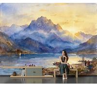 Papel Pintado Panorámico 3D 450X300Cm Seda Paisaje Matutino Del Lago Con Figura Decoración De Pared Para Niños Dormitorio Salón Mural Xxl Póster Grande