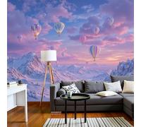 Papel pintado panorámico 3D de 200x140cm, seda, Paisajes de ensueño Puesta de sol en globo aerostático sobre la montaña nevada, decoración de pared para niños, dormitorio, sala de estar, Púrpura
