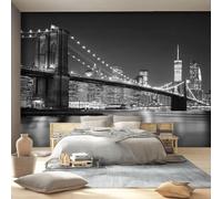 Papel pintado panorámico 3D negro y blanco, fotografía del puente de Brooklyn, murales de pared no tejidos, mural urbano vintage extraíble para sala de estar, cocina, dormitorio, decoración de pared