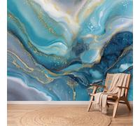Papel pintado panorámico abstracto efecto mármol azul lujo líneas 3D pared diseño tapiz fotográfico para sala de estar, dormitorio infantil, decoración de pared sin tejidos, 300 x 210 cm