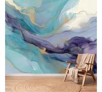 Papel pintado panorámico abstracto efecto mármol azul pintura fluida manchas líneas 3D diseño mural tapiz fotográfico para sala de estar, dormitorio infantil, decoración de pared sin tejidos, 250 x