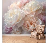 Papel pintado panorámico botánico de acuarela - Decoración XXL de pared, diseño de peonía, rosa, flor pétalo, tapiz de pared, papel pintado no tejido, para dormitorio, sala de estar, oficina, foto de