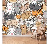 Papel pintado panorámico de dibujos animados, animales, color marrón y gato, diseño de pared 3D, foto gigante para sala de estar, dormitorio infantil, decoración de pared, XXL sin tejer, 400 x 280 cm