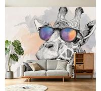 Papel pintado panorámico de dibujos animados boho jirafa gafas de sol de acuarela animal 3D mural de diseño, tapiz fotográfico gigante para sala de estar, dormitorio infantil, decoración de pared, XXL