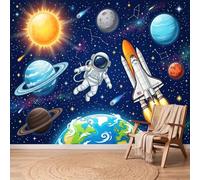 Papel pintado panorámico de espacio de fantasía - Decoración XXL de pared, color azul, dibujos animados, Astronauta, cohete, tapiz de pared, papel pintado no tejido, para dormitorio, sala de estar