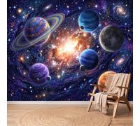Papel pintado panorámico espacio fantasía azul estrellas nebulosa luna 3D pared diseño, tapiz de fotos para sala de estar, dormitorio infantil, decoración de pared no tejida, 300 x 210 cm