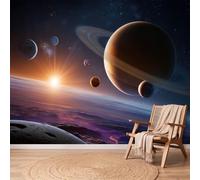 Papel pintado panorámico espacio fantasía azul sol cosmos estrellas 3D pared diseño tapiz fotográfico gigante para sala de estar, dormitorio infantil, decoración de pared, XXL, 350 x 256 cm