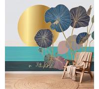 Papel pintado panorámico minimalista boho azul abstracto, geometría, círculos, hojas 3D de pared, tapiz fotográfico, para sala de estar, dormitorio infantil, decoración de pared no tejida, 200 x 140
