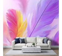 Papel pintado panorámico no tejido, 300 x 210 cm, de lujo ligero, minimalista moderno, pluma gradiente rosa naranja para mujer, papel pintado, para salón, dormitorio, dormitorio, dormitorio