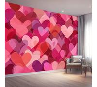 Papel pintado panorámico romántico gradiente corazón cuadrícula, papel pintado no tejido rosa fondo de pantalla foto moderno arte de pared, 400 x 280 cm (L x H) pared 3D HD para dormitorio infantil