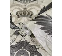 Papel Pintado Pared Beige, Plateado Ornamental - Colección Glööckler Imperial de Marburg - Habitación Matrimonio, Salón y Cocina - Fabricado en Alemania - 10,05 x 0,70m