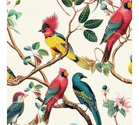 Papel Pintado Pared de Aves,44 x 300cm Papel Tapiz de Aves con Diseño de Ramas de Jardín y Fondo Beige Papel Pintado Hojas Verde para Muebles Paredes en Baño, Sala de Estar, Dormitorio, y Muebles