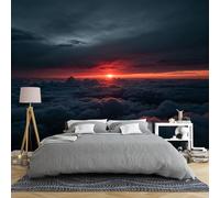 Papel Pintado Pared Dormitorio Mural De Pared Nube Roja Al Atardecer 100 × 70 Cm Mural De Pared Panorámico 3D Cielo Dramático Papel Tapiz No Tejido Gran Paisaje De Nubes Decoración De Pared Para
