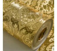 Papel Pintado Pared Papel tapiz dorado for dormitorio, sala de estar, relieve damasco, rollo papel pared con purpurina para Mueble