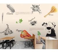 Papel Pintado Pintado A Mano Personalidad De Dibujos Animados Vegetal Graffiti Restaurante De Comida Rápida Té De La Tarde Cafetería Fondo Mural Restaurante Occidental Papel Pintado,3D,430x300cm