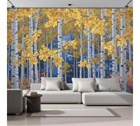 Papel Pintado Pintura Óleo Bosque Abedules Otoño Paisaje Vegetal Rural 200X140Cm (Wxh) Fotomurales Tejido No Tejido, Amarillo Papel Tapiz 3D Grande Murales Fotográfico Moderno Decoración De Paredes