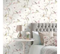 Papel pintado romántico de pájaros y mariposas en ramas de árbol - Birdie 564683 de GAULAN - Rollo de 10 m x 0,53 m White 10m x 0.53m roll