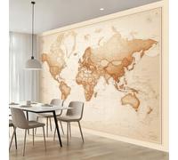 Papel pintado shabby Chic Panorámico Mapa del Mundo Decoración de pared 300 x 210 cm, 3D Papel pintado no tejido para dormitorio, salón, cocina, oficina, comedor