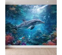 Papel pintado Tropical Cotier Panorámico Delfín Coral Burbujas Papel pintado no tejido de pared Salón Dormitorio Hogar Decoración Interior, 350 x 256 cm