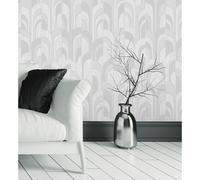 Papel pintado vinílico de arcos art déco blanco con textura en relieve - Bissen Arches 681665 de GAULAN - Rollo de 10 m x 1,06 m Gray 10m x 1.06m roll
