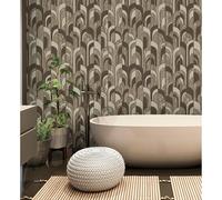 Papel pintado vinílico de arcos art déco oscuro con textura en relieve - Bissen Arches 681668 de GAULAN - Rollo de 10 m x 1,06 m Brown 10m x 1.06m roll