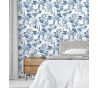 Papel pintado vinílico ecológico de flamencos flores y plantas - Flamingo Palace 680666 de GAULAN - Rollo de 10 m x 0,53 m Blue 10m x 0.53m roll