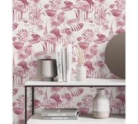 Papel pintado vinílico ecológico de flamencos flores y plantas - Flamingo Palace 680667 de GAULAN - Rollo de 10 m x 0,53 m Pink 10m x 0.53m roll