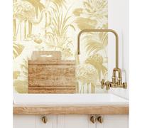 Papel pintado vinílico ecológico de flamencos flores y plantas - Flamingo Palace 680668 de GAULAN - Rollo de 10 m x 0,53 m Yellow 10 m x 0.53 m roll